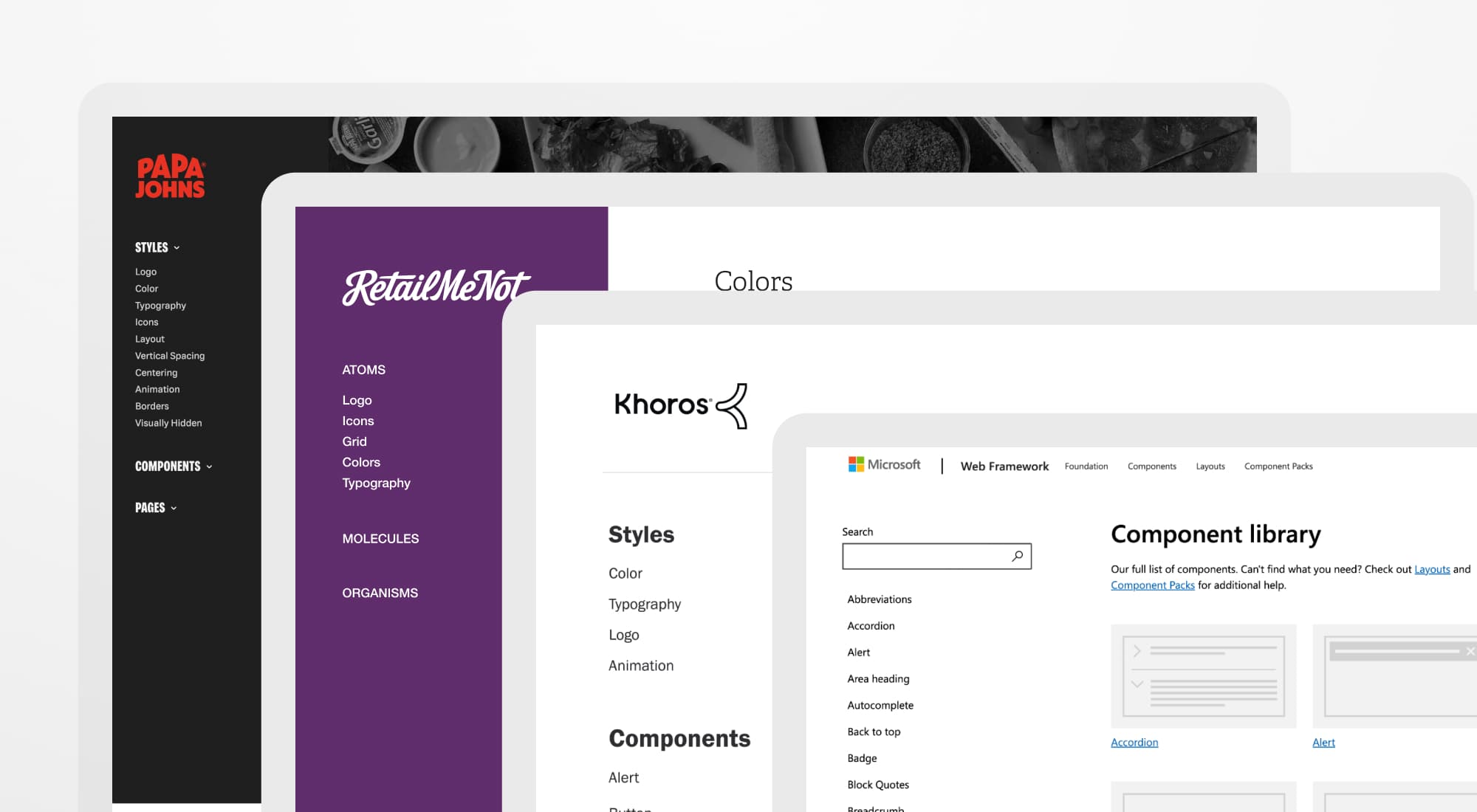 design system landing pages for various companies