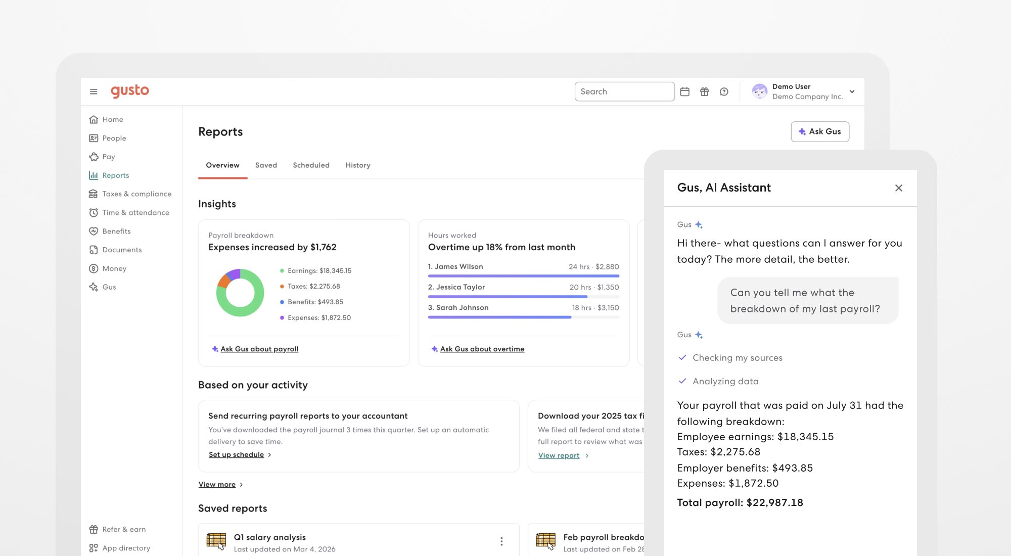 a view of the Gusto product experience