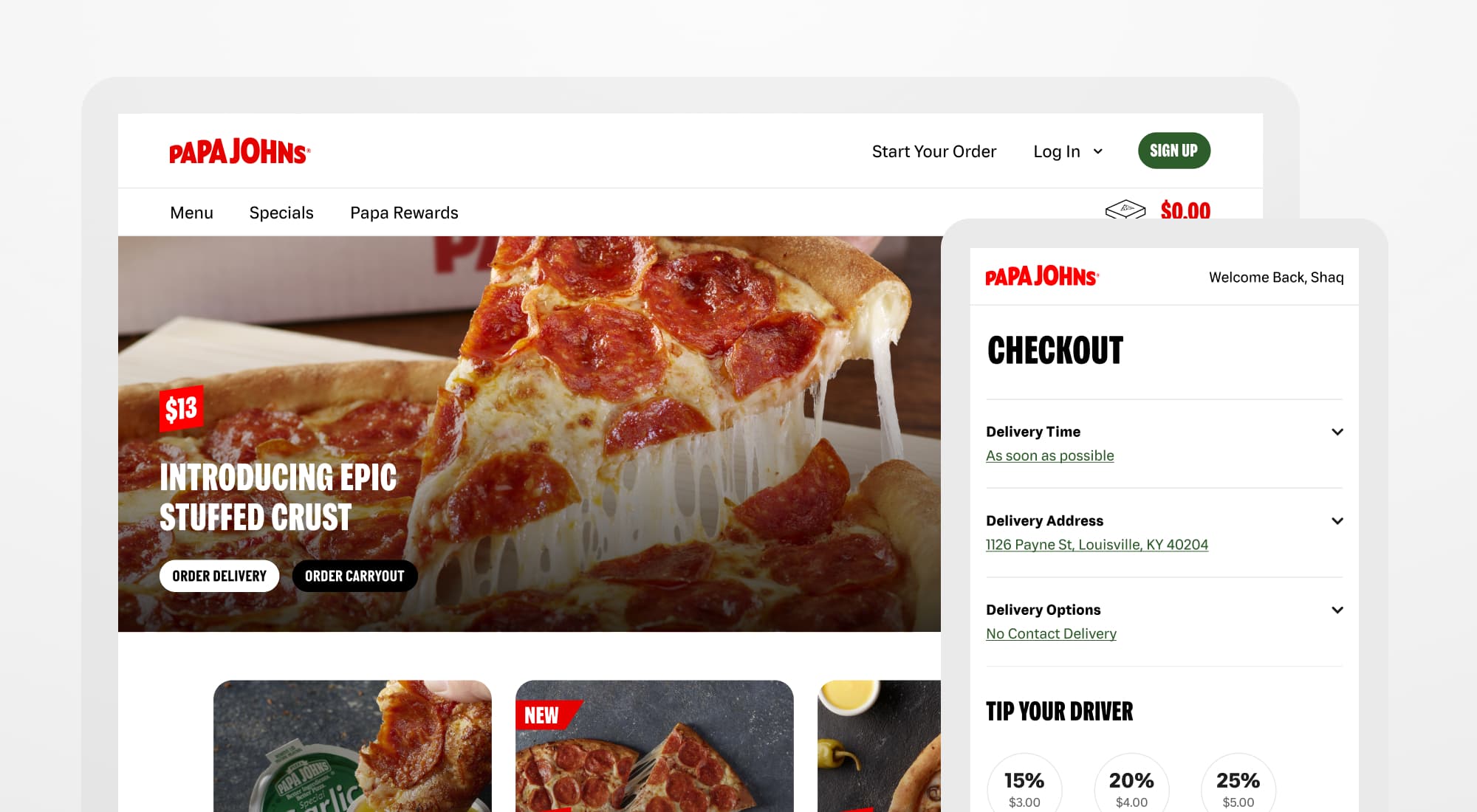 a view of the papa johns website on a phone along with icons colors and fonts